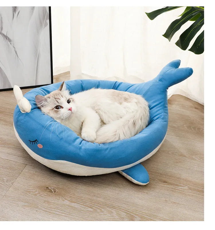 Duck-shaped fluffy pet bed sofa in blue or white colour for small dogs and cats