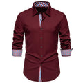 Men's loose plaid casual long-sleeved shirt in chemical fibre blend available in black, white, and wine red colours