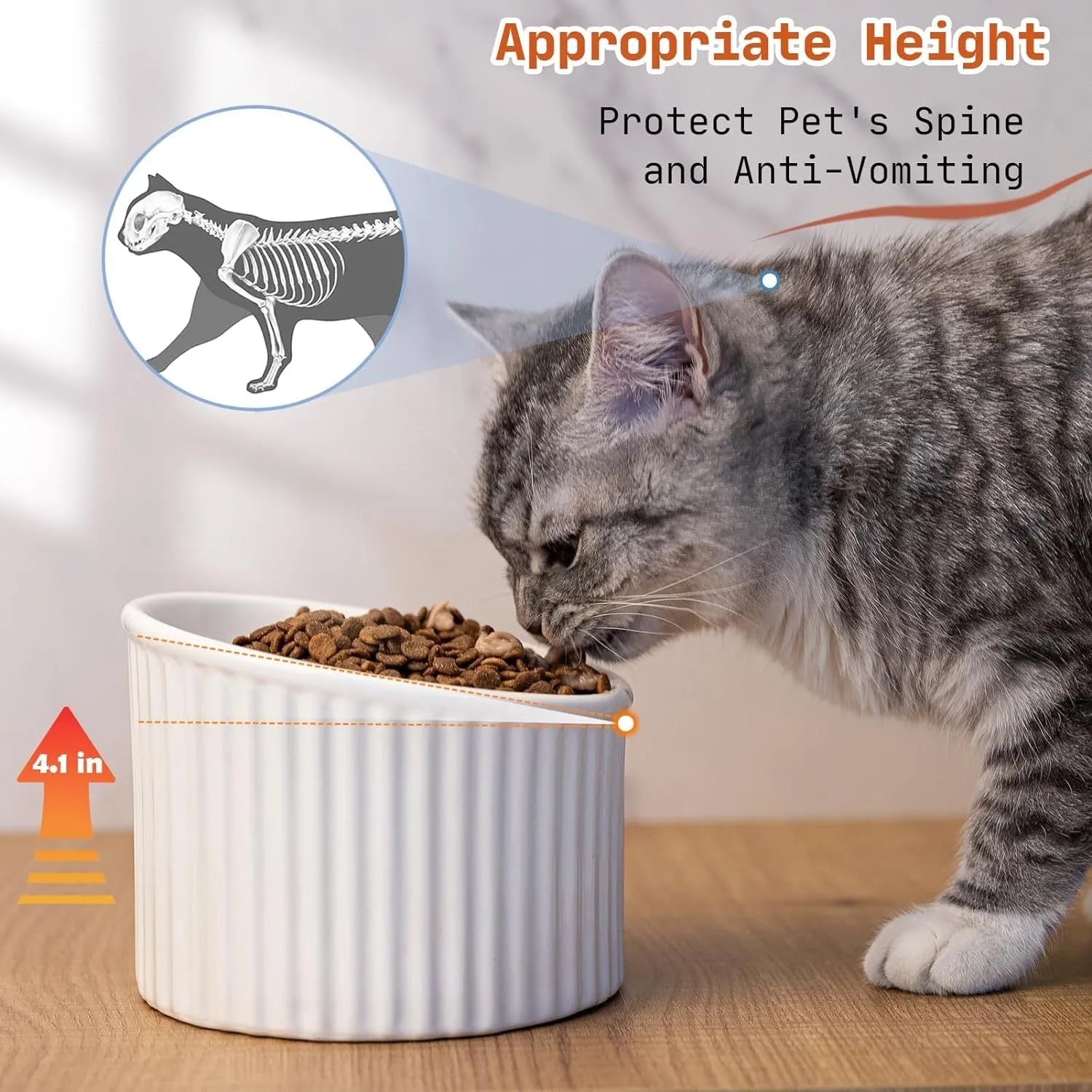 Elevated ceramic cat bowl in light green colour with tilted round design for comfortable feeding
