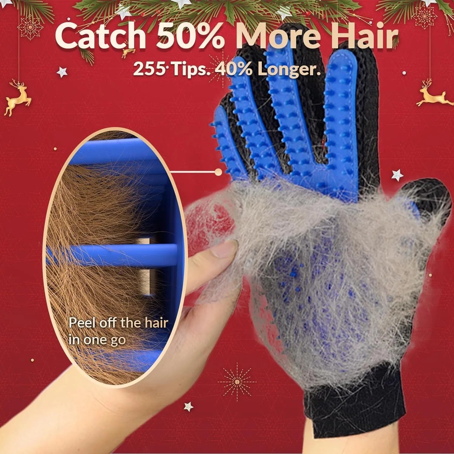 Blue pet grooming gloves with silicone tips for dog and cat hair removal