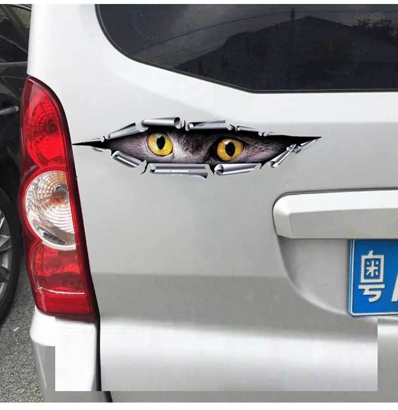 3D Tiger Eye and Eagle Eye design car bumper sticker on PVC measuring 10x35 cm.