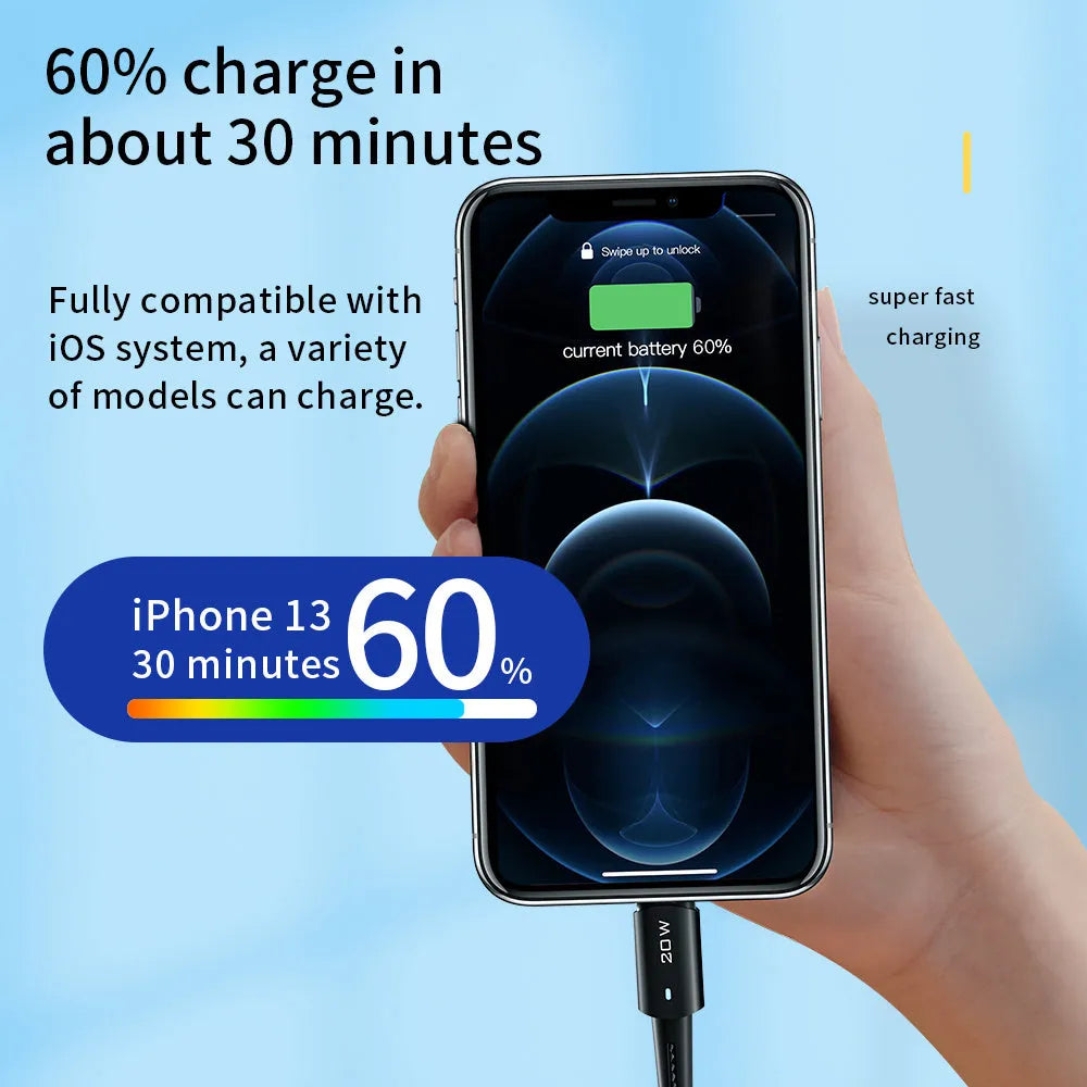 27W PD fast charging mobile phone cable with aluminium alloy section and indicator light in black colour
