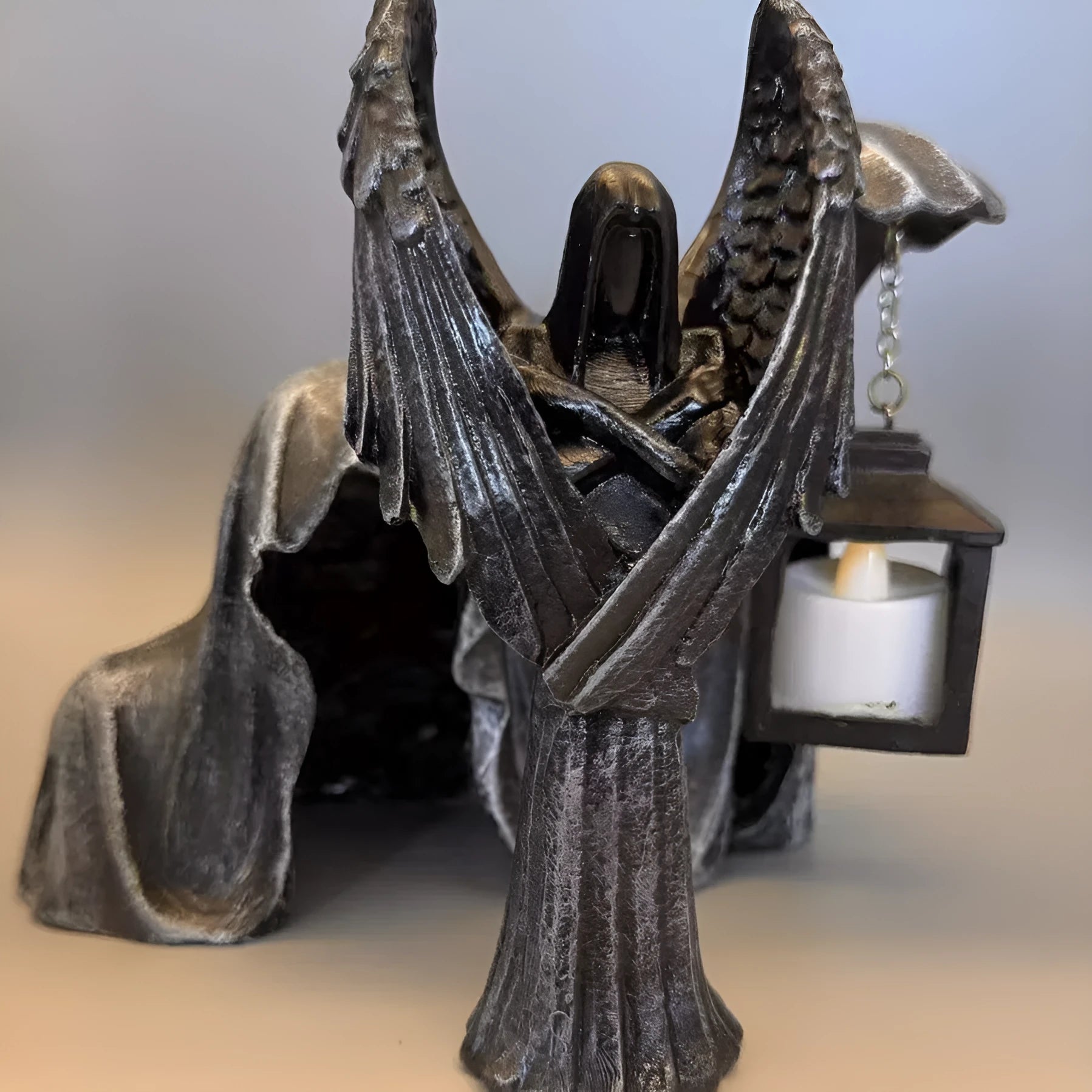 Dark angel resin statue ornament measuring 6.5cm wide by 5cm deep by 17cm high