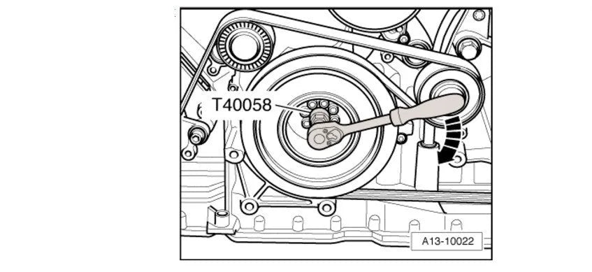 Audi T40058 crankshaft rotating sleeve and timing tool adapter for engine service