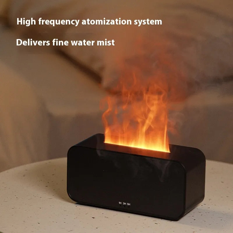Black or white USB aromatherapy diffuser with simulated flame lighting and jellyfish smoke ring effect.
