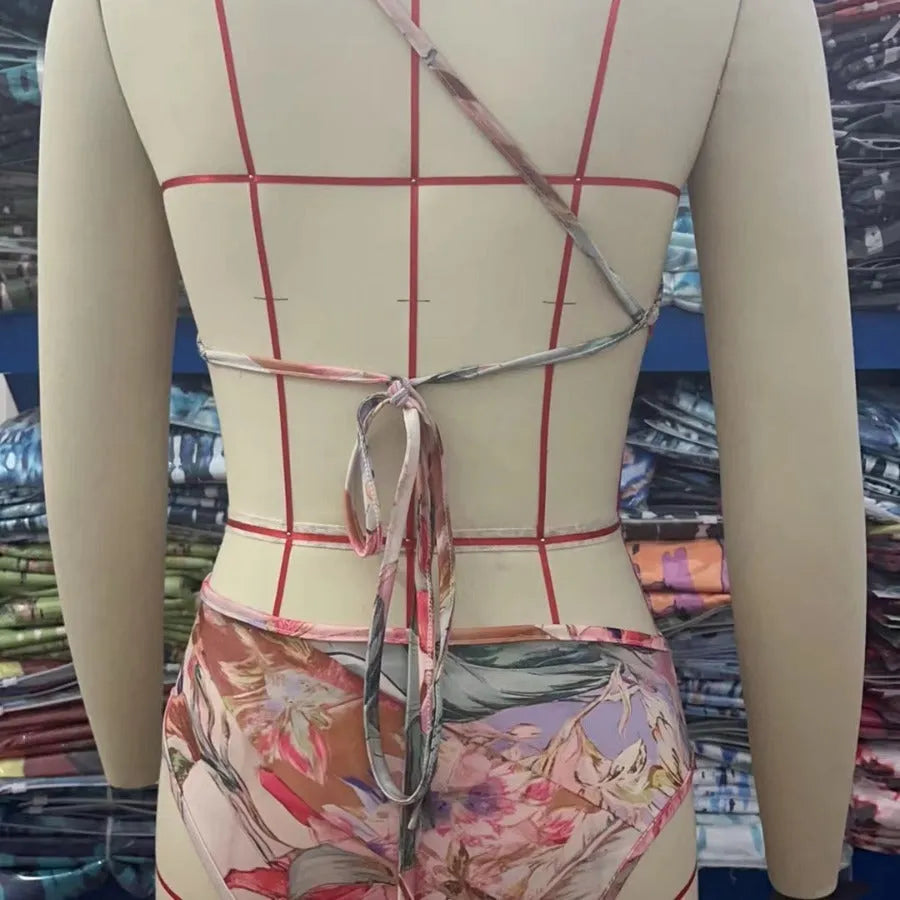 Women's rose gold patterned swimsuit in polyester fabric
