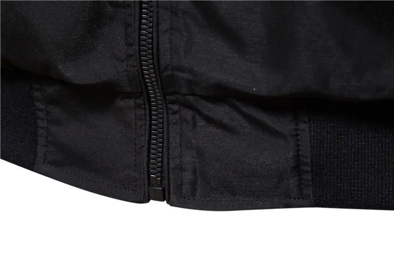 Men's casual thin polyester jacket in dark blue, black or army green colours with solid pattern design