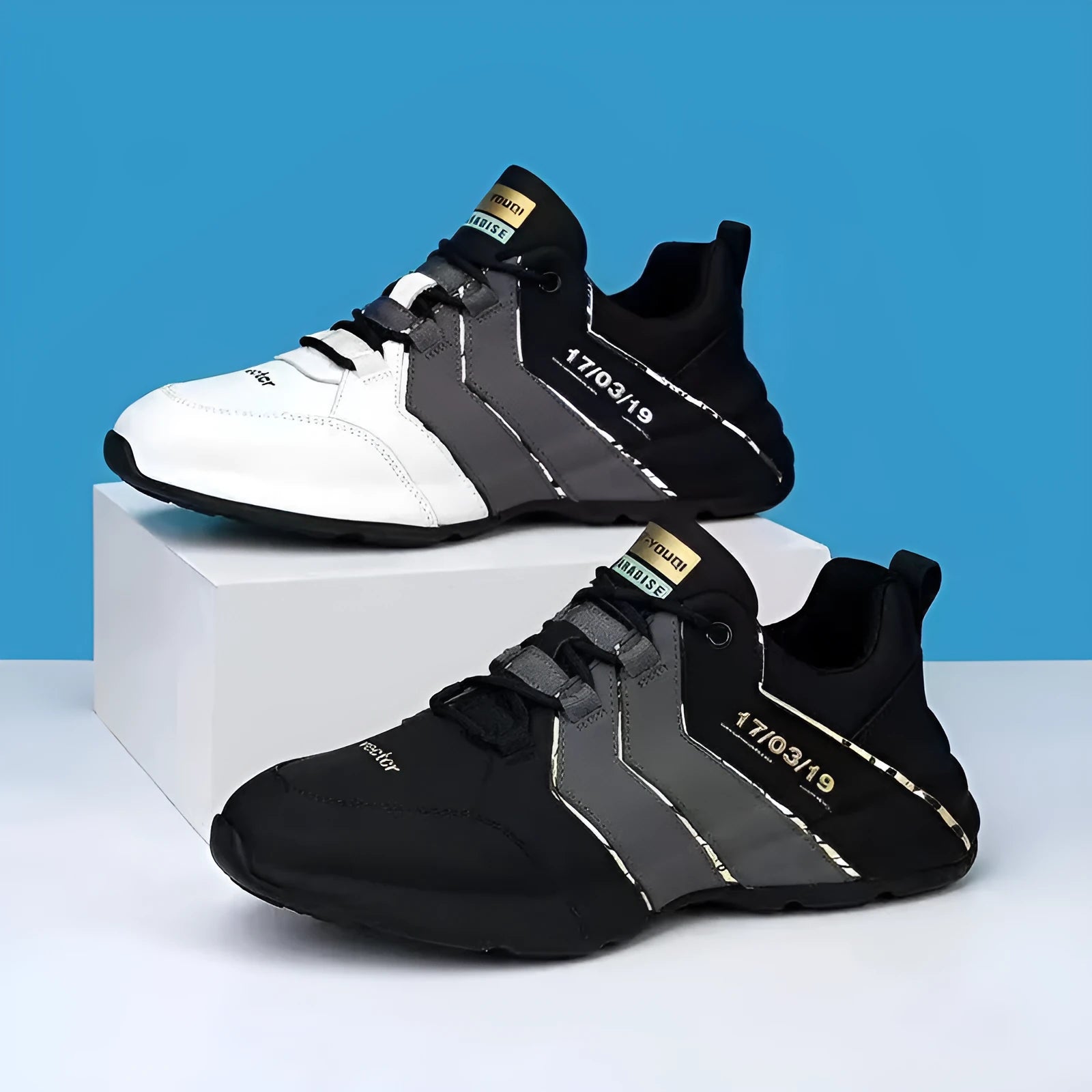 Casual sneakers for teenagers with thick plastic sole and mesh lining in grey and black colour