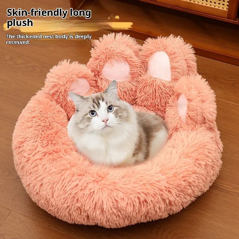 Plush kennel thickened pet bed for dog in coffee colour hand-shaped brush nest design