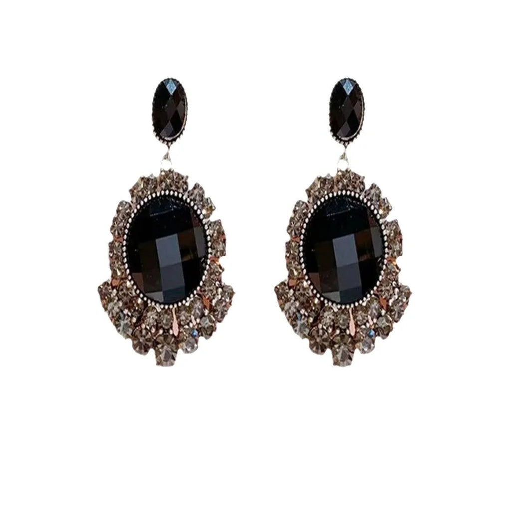 Pair of round retro earrings in electroplated zinc alloy, red colour J-151