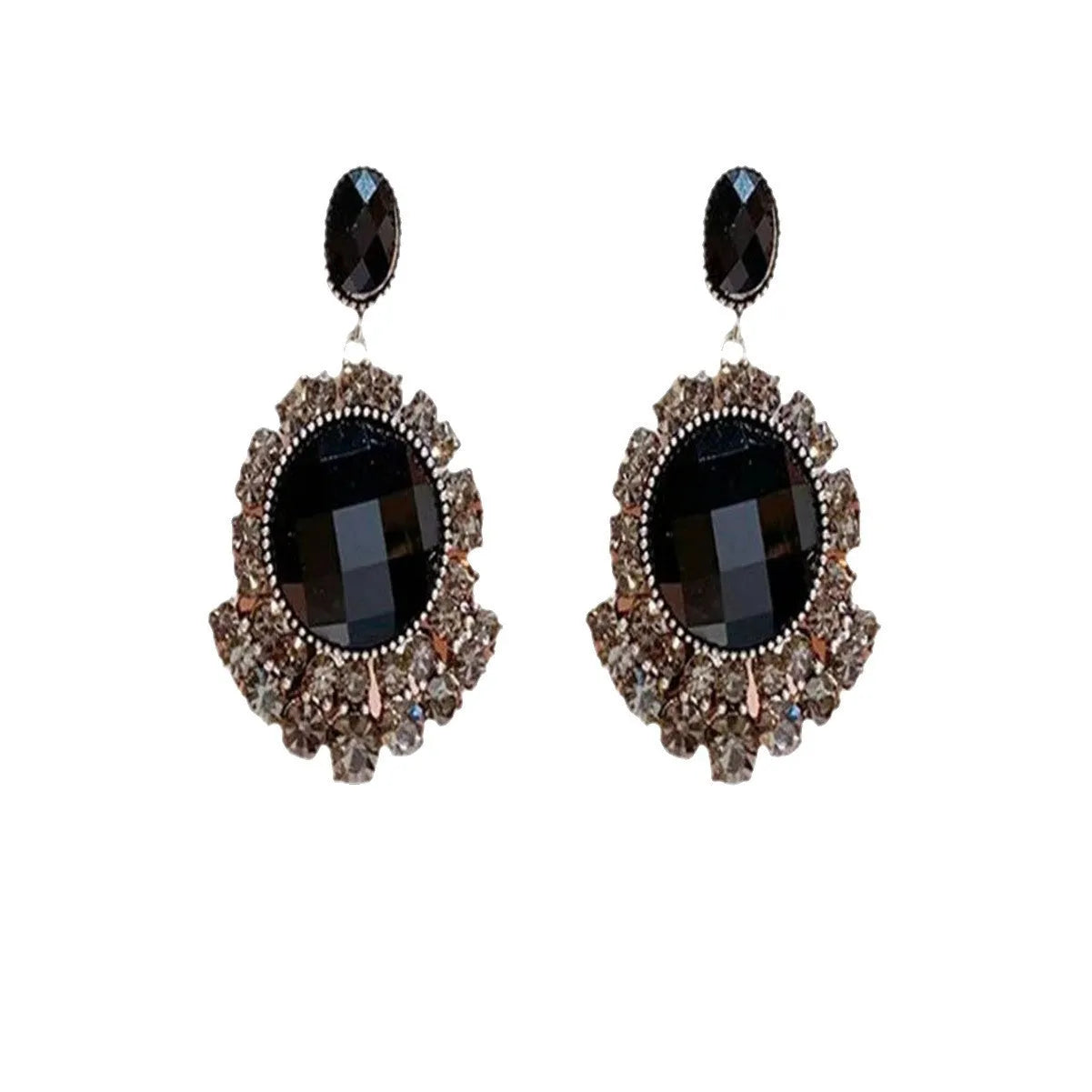 Pair of round retro earrings in electroplated zinc alloy, red colour J-151