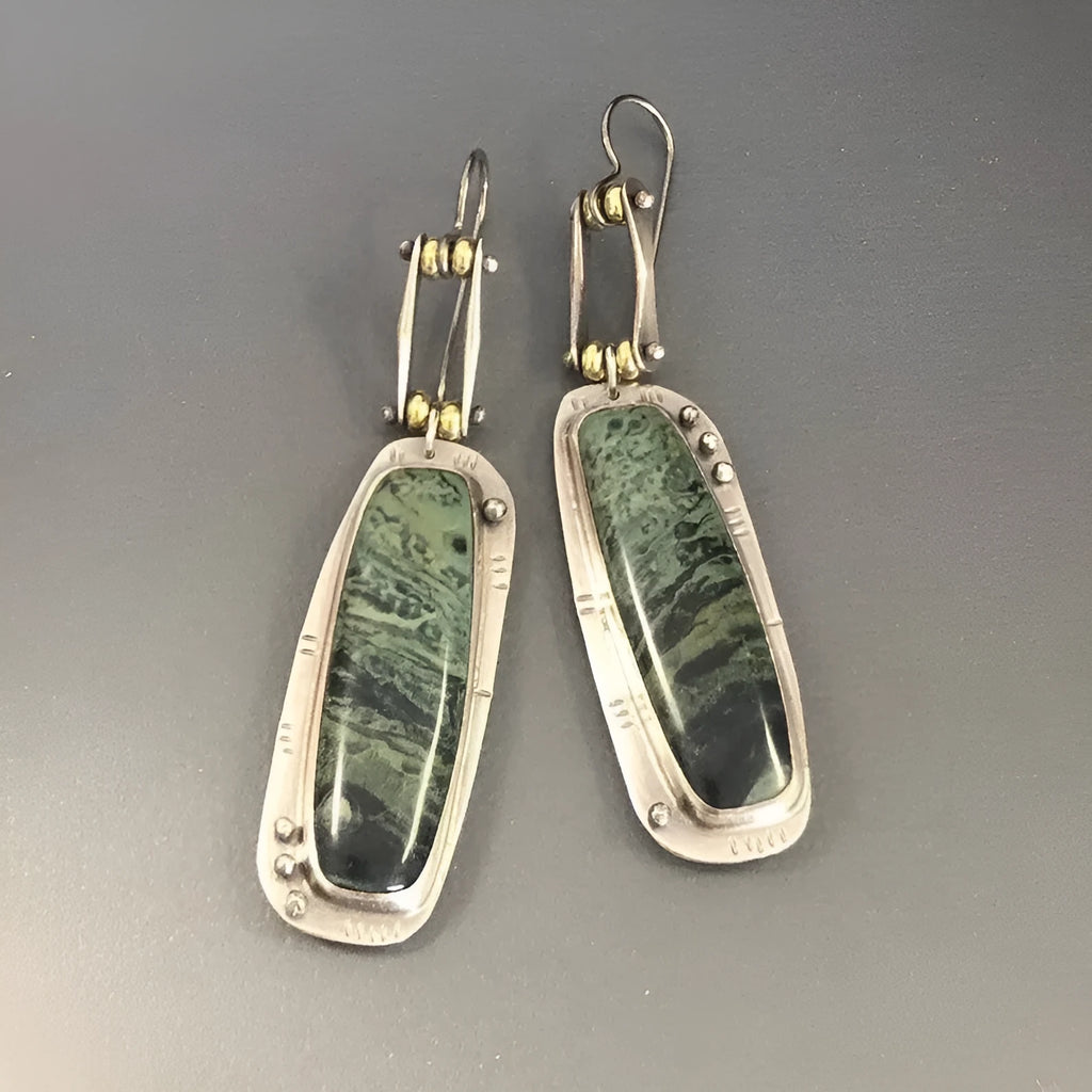 Two-tone marble pattern geometric alloy earrings with simple design
