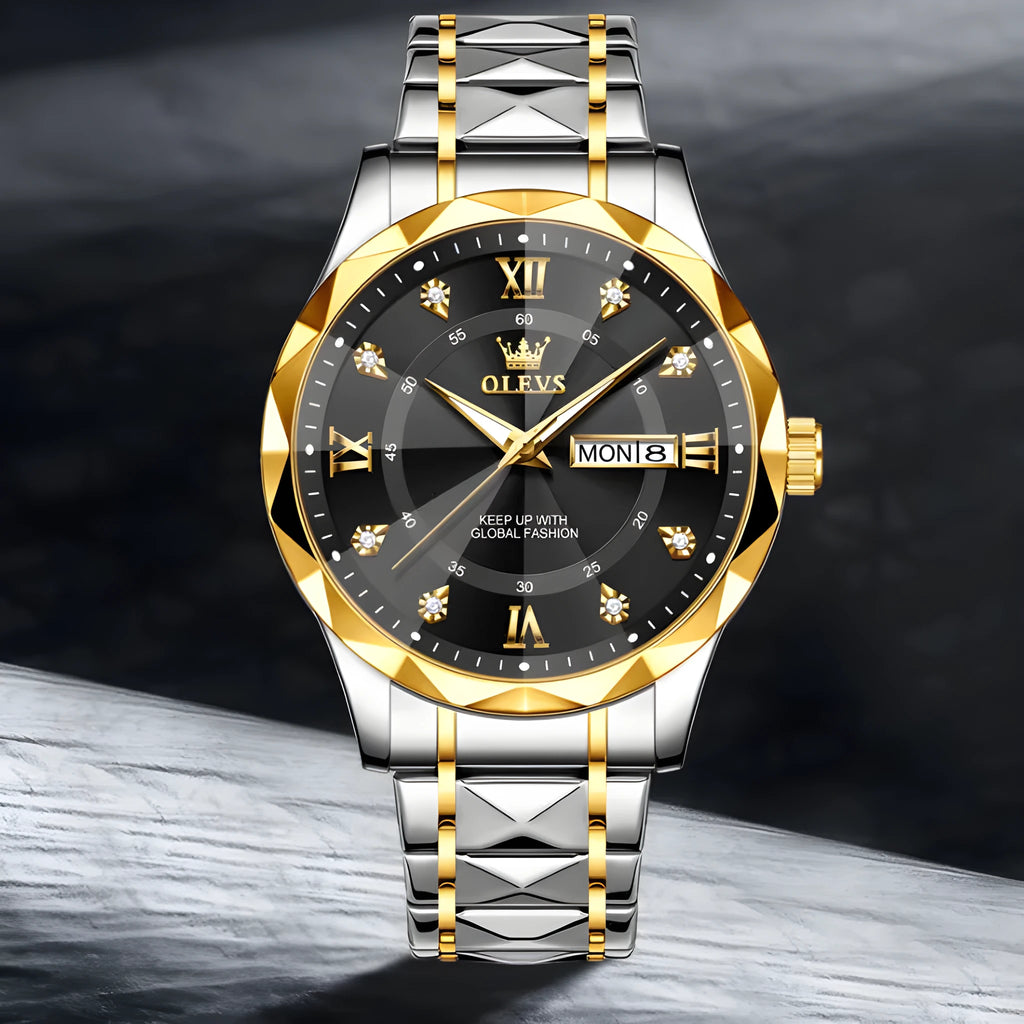 OLEVS 2025 men's luminous quartz watch with steel band and 11mm thickness