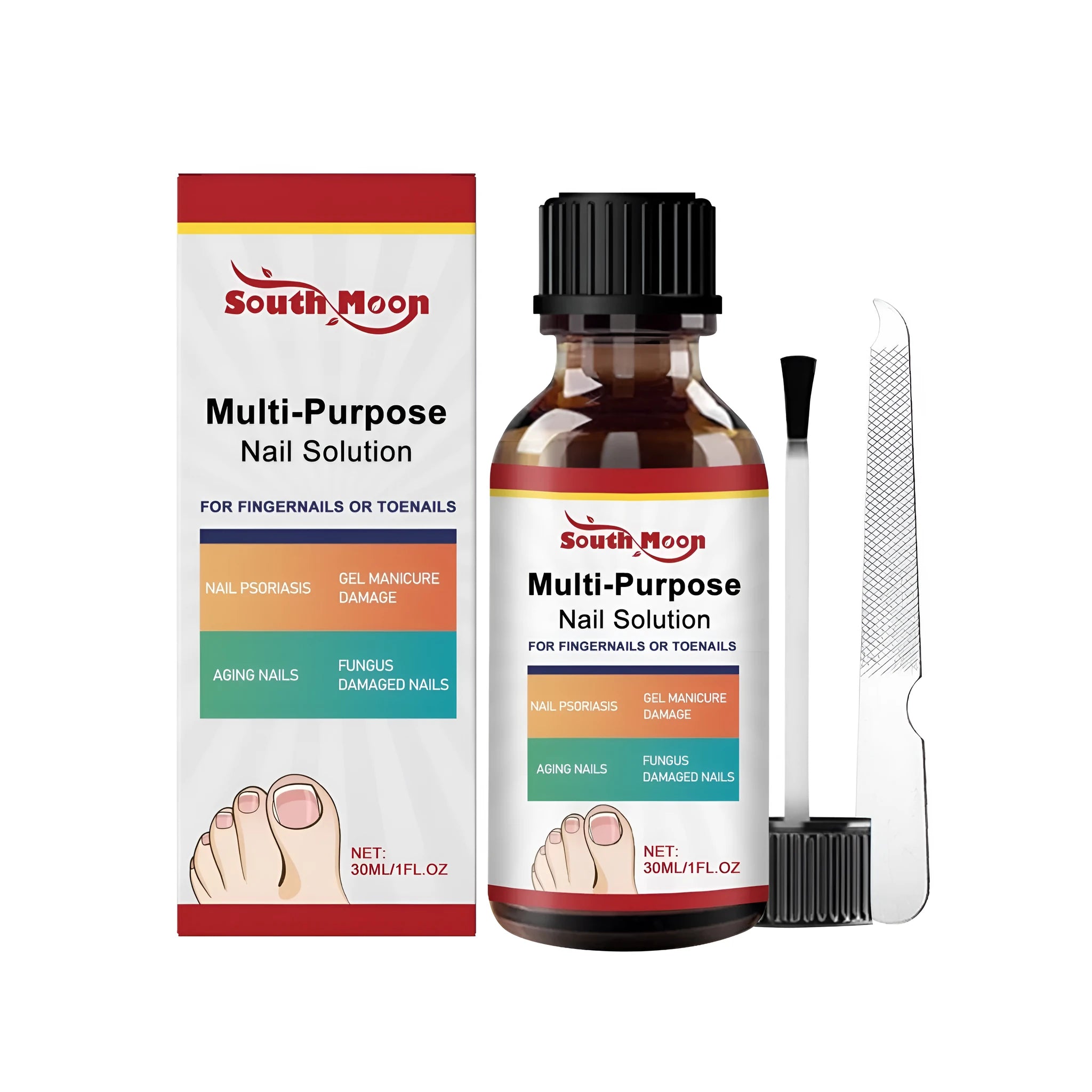 30ml nail care solution bottle with tea tree oil and included nail file for polish application