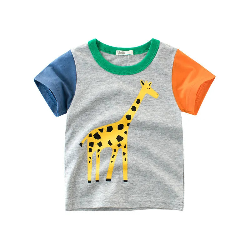 Boys' cotton T-shirt with animal graphic print in sizes 90-140cm