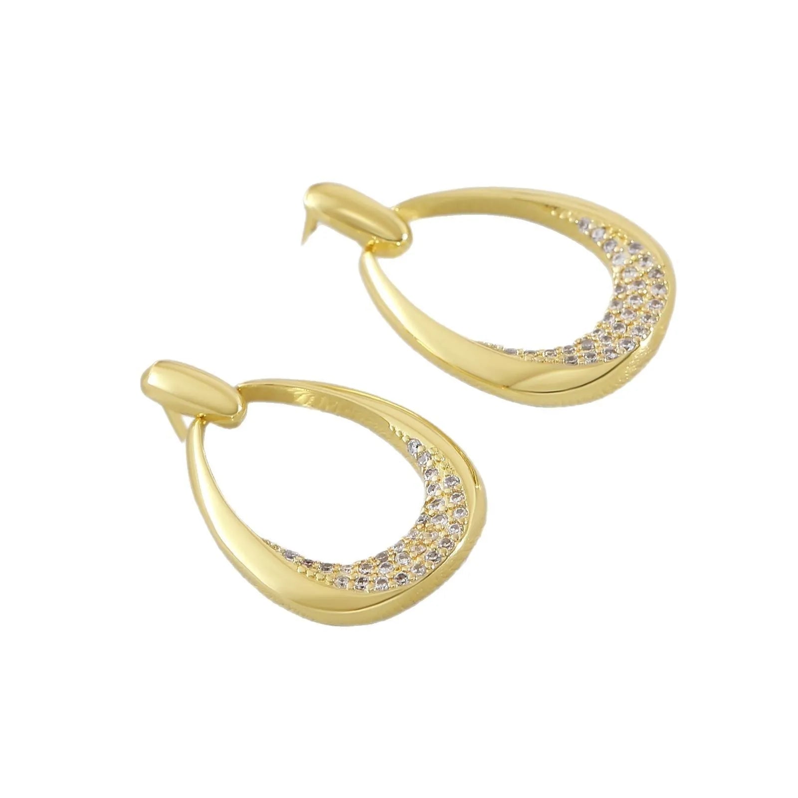 Yellow gold geometric drop earrings for women, showing 2.6x1.7cm size.