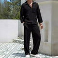 Men's casual polyester shirt and trousers set in lake blue colour