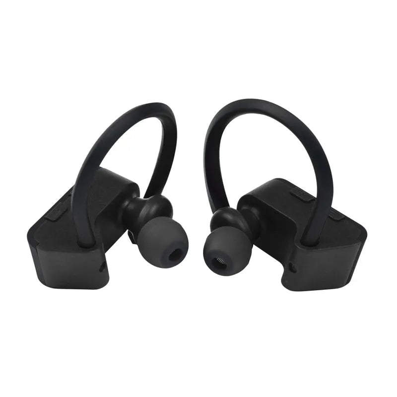 Wireless Bluetooth earphones with V5.0 technology in black grey or red colours showing ergonomic design