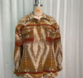 Women's loose fit retro jacket with Aztec print in army green, khaki, or sapphire blue.