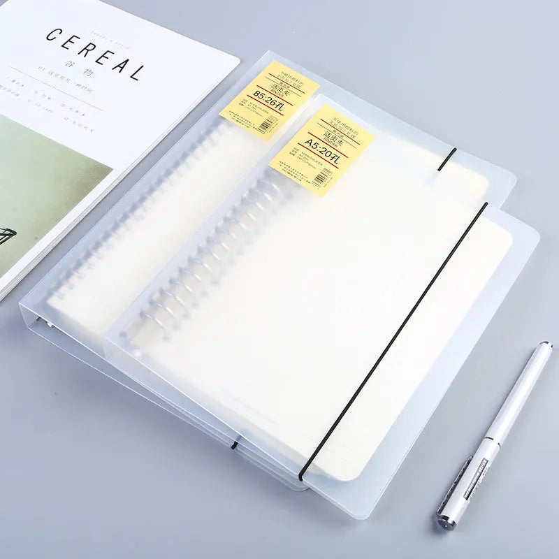 A5 horizontal line binder notebook with 26-hole looped binding system and PP matte cover
