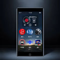Black Ruizu H1 portable MP3 MP4 player with 4-inch touch screen showing music library interface