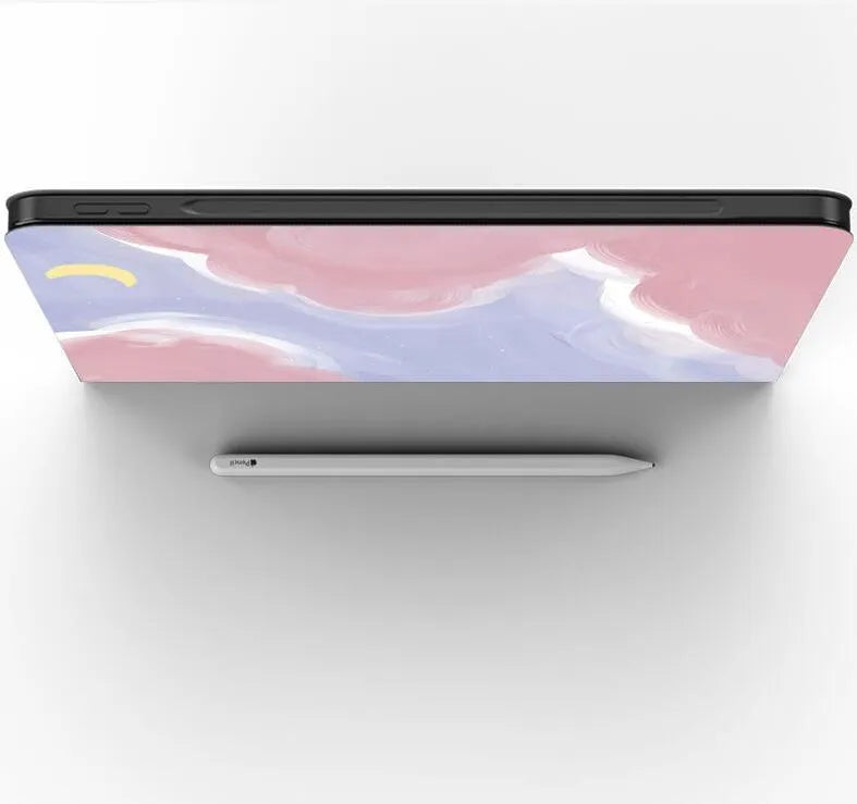 Literature and Art Simple Tablet Protective Case in Crescent Cloud colour, Book Model with pen slot, open to show iPad interior