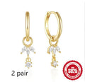 S925 sterling silver sunflower earrings with geometric design and inlaid zircon stones