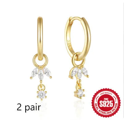S925 sterling silver sunflower earrings with geometric design and inlaid zircon stones