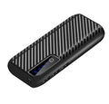 20000mAh mini portable power bank in black with USB ports showing compact size dimensions
