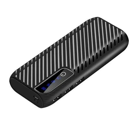 20000mAh mini portable power bank in black with USB ports showing compact size dimensions
