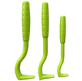 Three plastic tick removal clips for pets with hook design