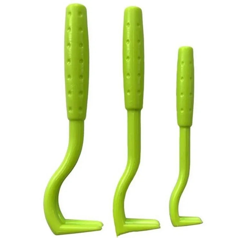Three plastic tick removal clips for pets with hook design