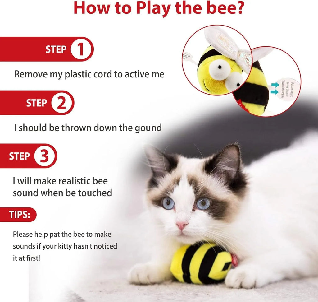 Yellow flannelette bee-shaped electronic cat toy that squeaks when touched