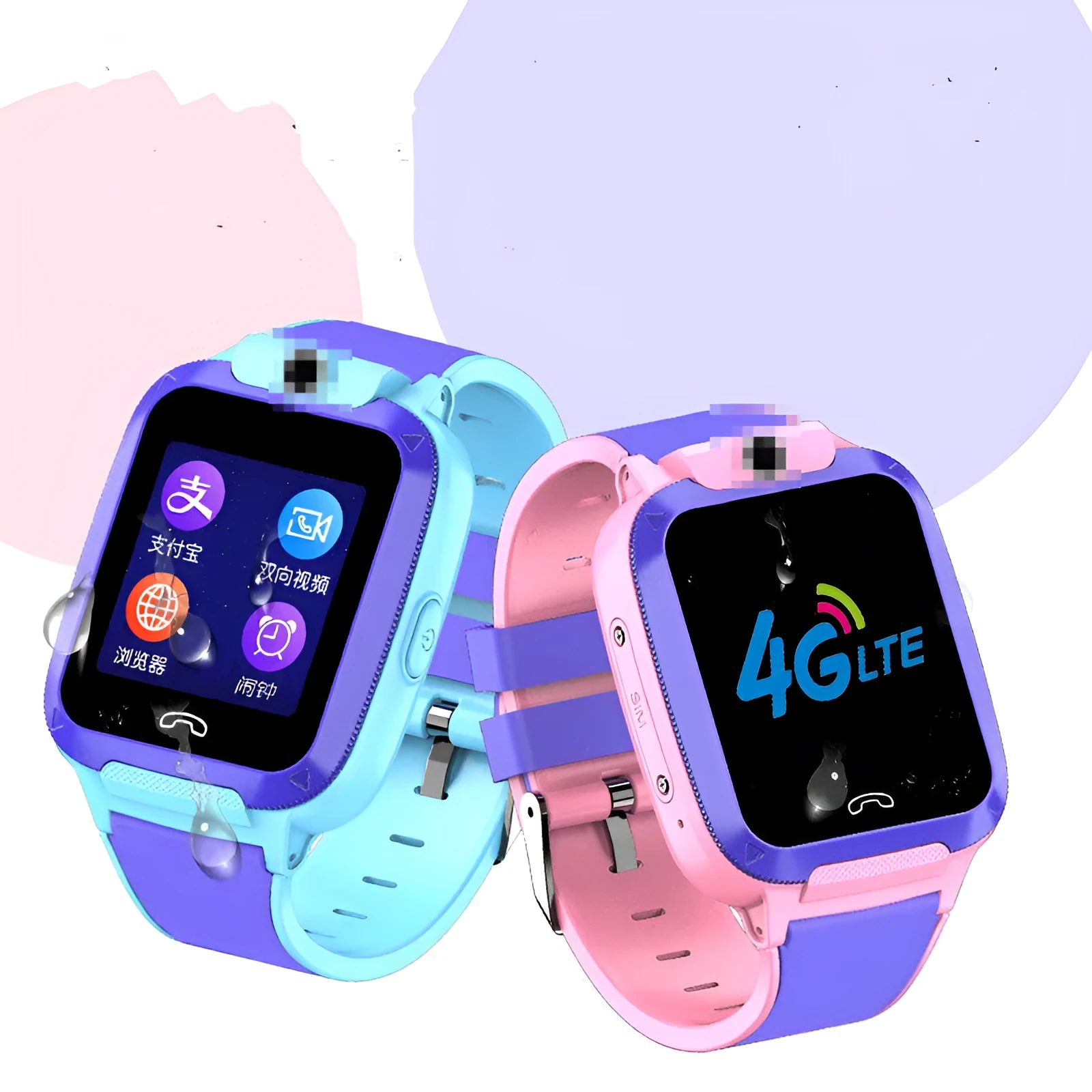 Blue children's smartwatch with a silicone strap showing a video call on its 1.44-inch screen.