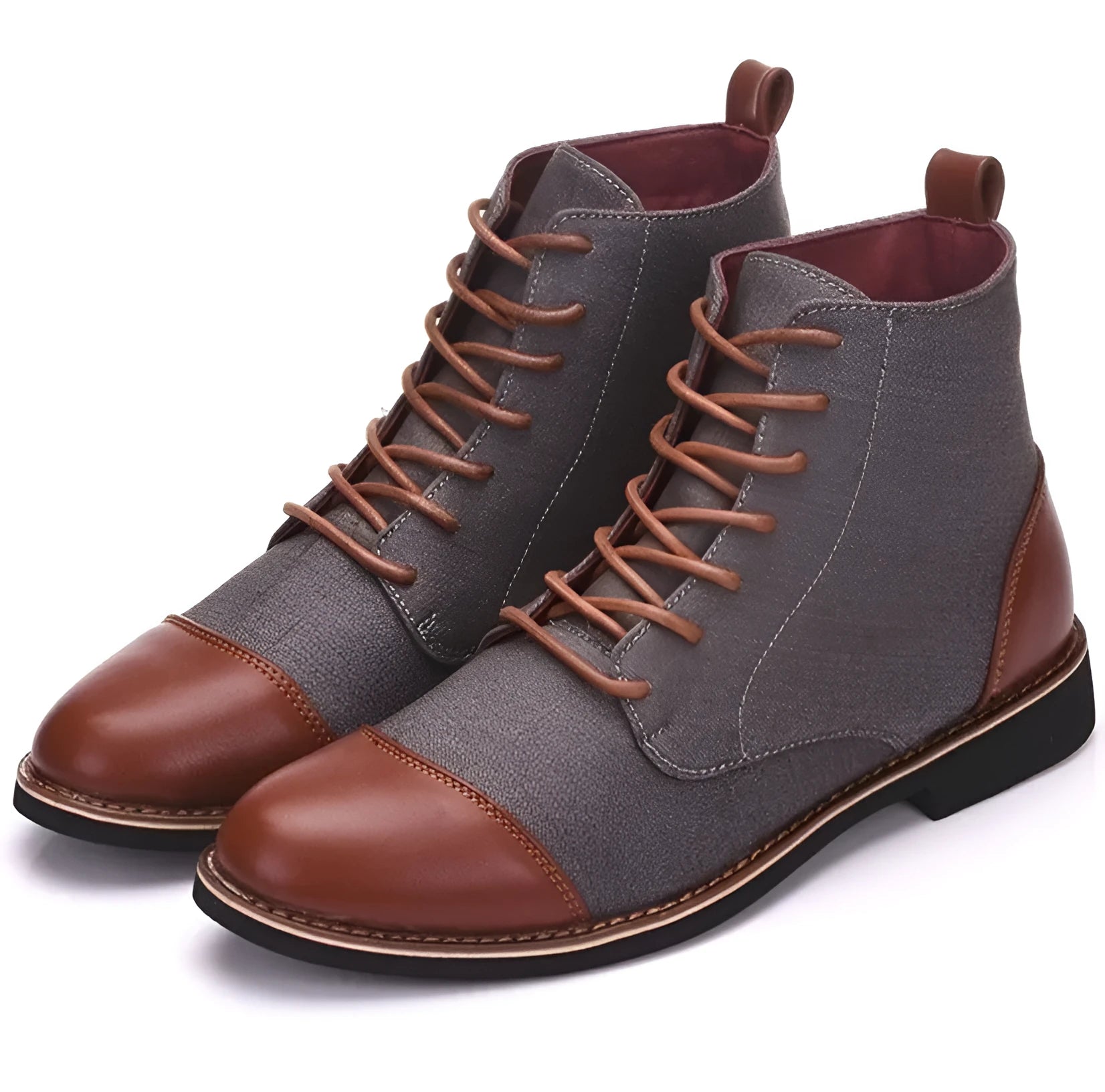 Men's black leather motorcycle boots with silver belt buckle detailing on the shaft.