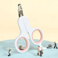 Grey and pink pet nail clippers with curved tips and rubber-coated handle for cats and small dogs.