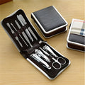 Stainless steel 9-piece nail clipper and manicure tool set in a compact case with random colour finish