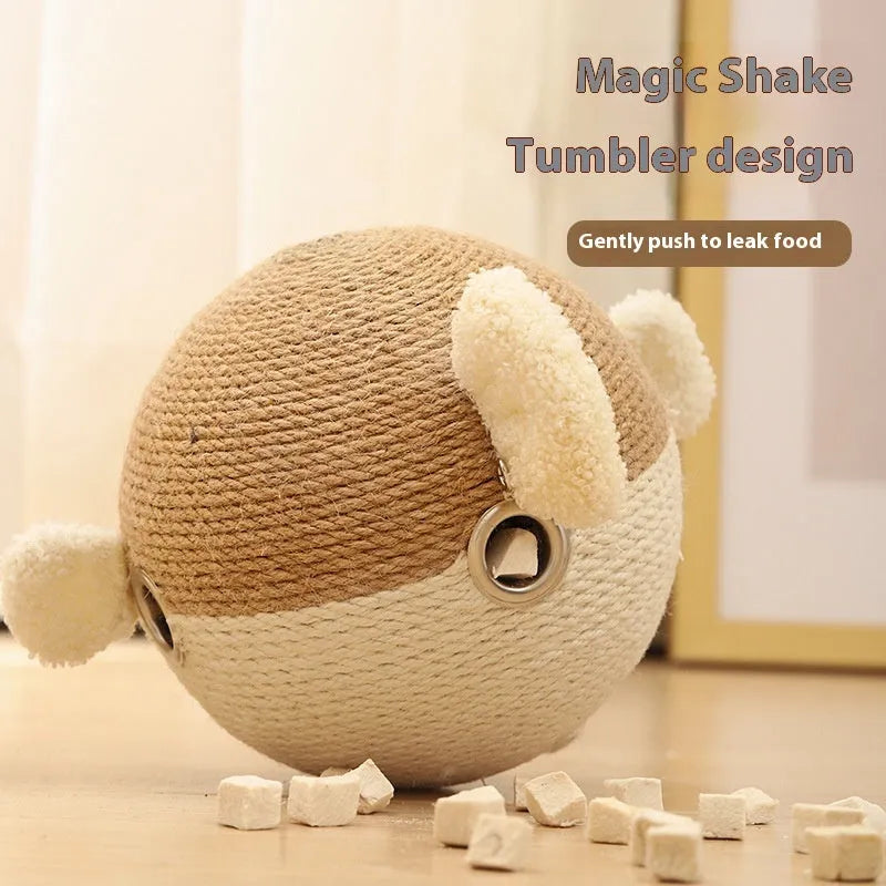 Puffer leakage food feeder tumbler puzzle for dogs and cats, 15cm sisal cube