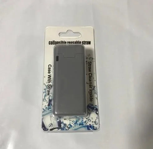 Folding reusable stainless steel drinking straw with cleaning rod and storage box in a pocket