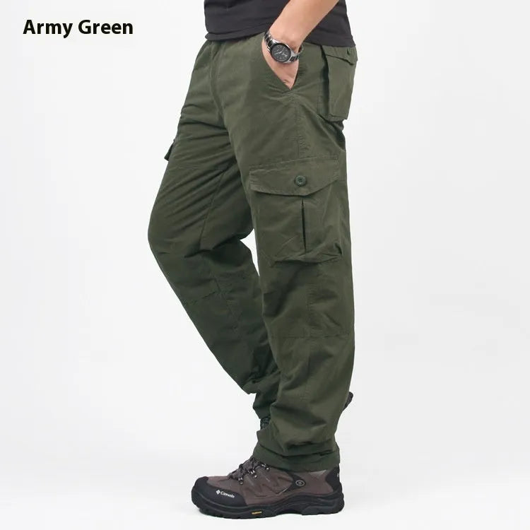 Men's thick cotton velvet trousers with wool lining in loose fit straight leg style