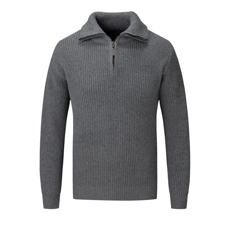 Man wearing a solid-colour slim-fit pullover sweater in a casual setting.