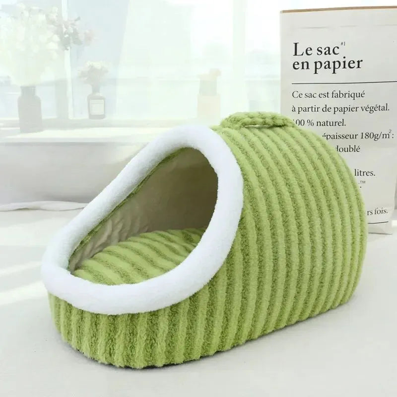Thickened 3D striped dog cat bed with removable sponge mattress in blue, green, pink or yellow