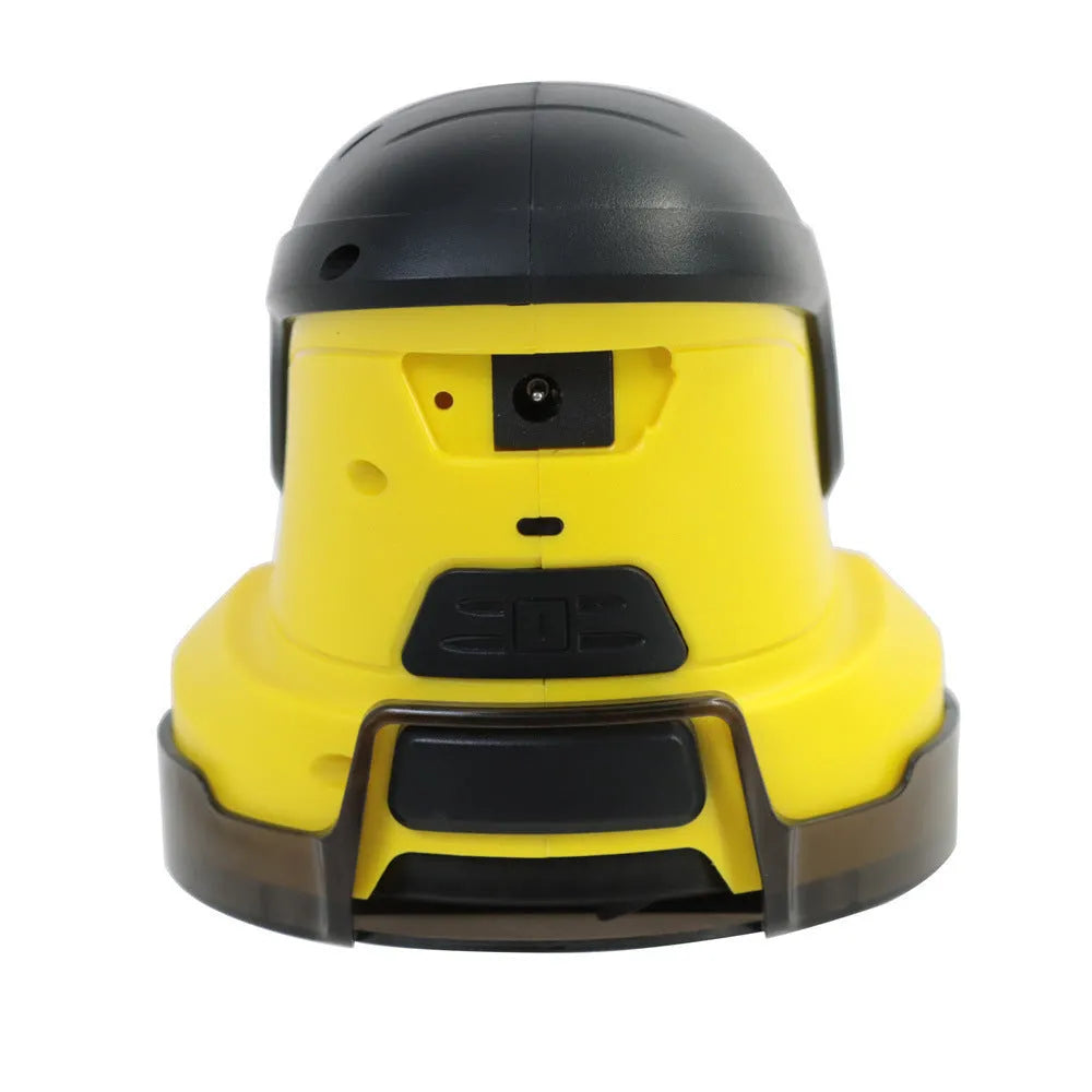 Yellow cordless electric ice scraper with funnel-shaped head next to a USB charging cable.