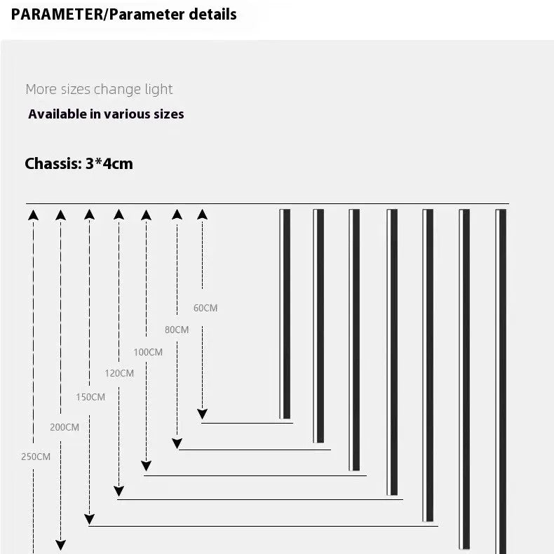 Black 80cm long aluminium LED strip wall lamp mounted on a white wall.
