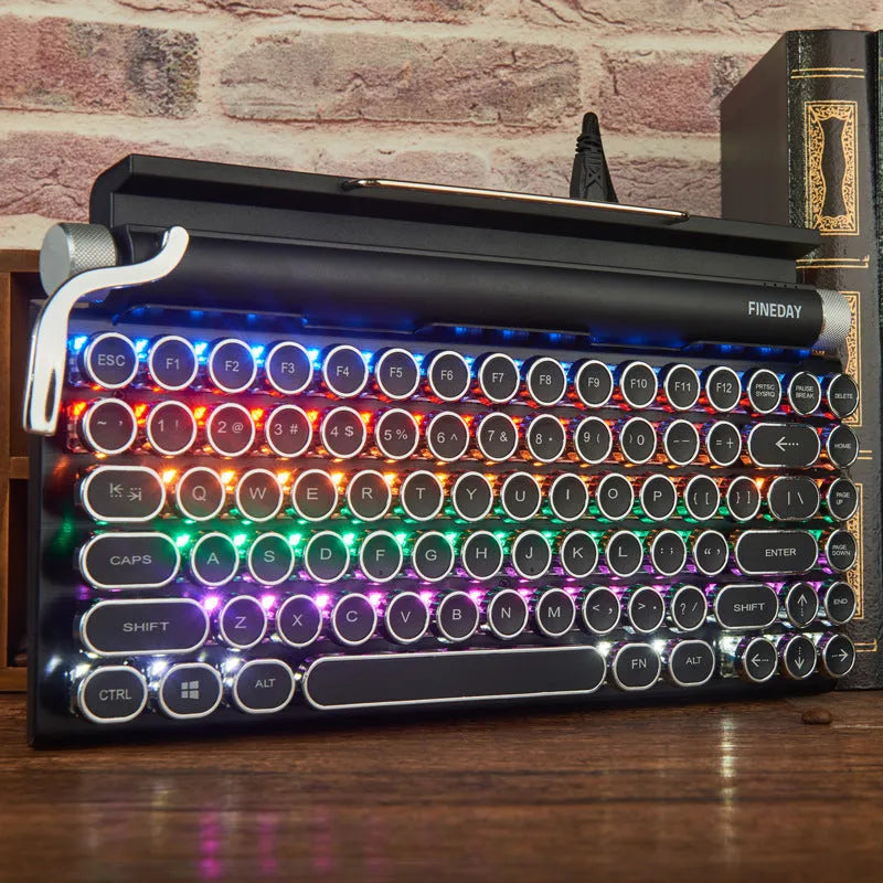 Black Dot retro typewriter style Bluetooth mechanical keyboard with colourful backlight