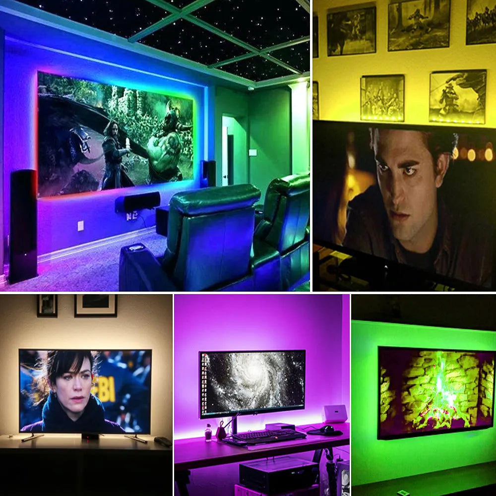 Flexible LED strip light with 30 LEDs per metre shown bent around a corner.