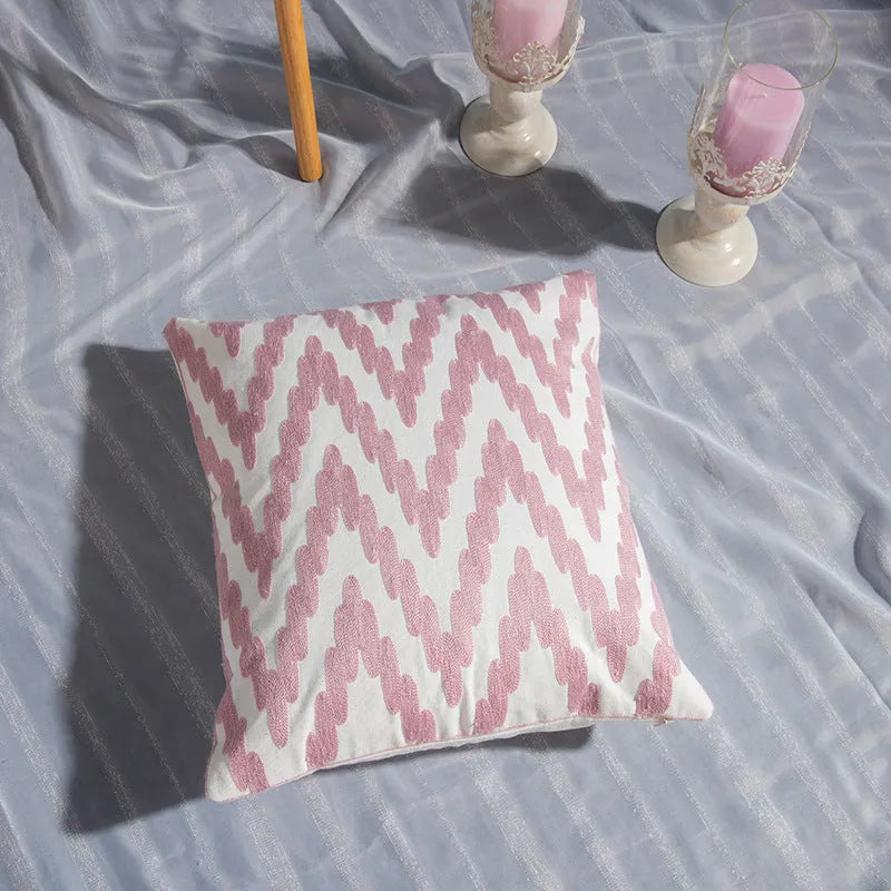 Geometric cotton embroidered pillowcase 45x45cm square cushion cover with invisible zipper, modern style
