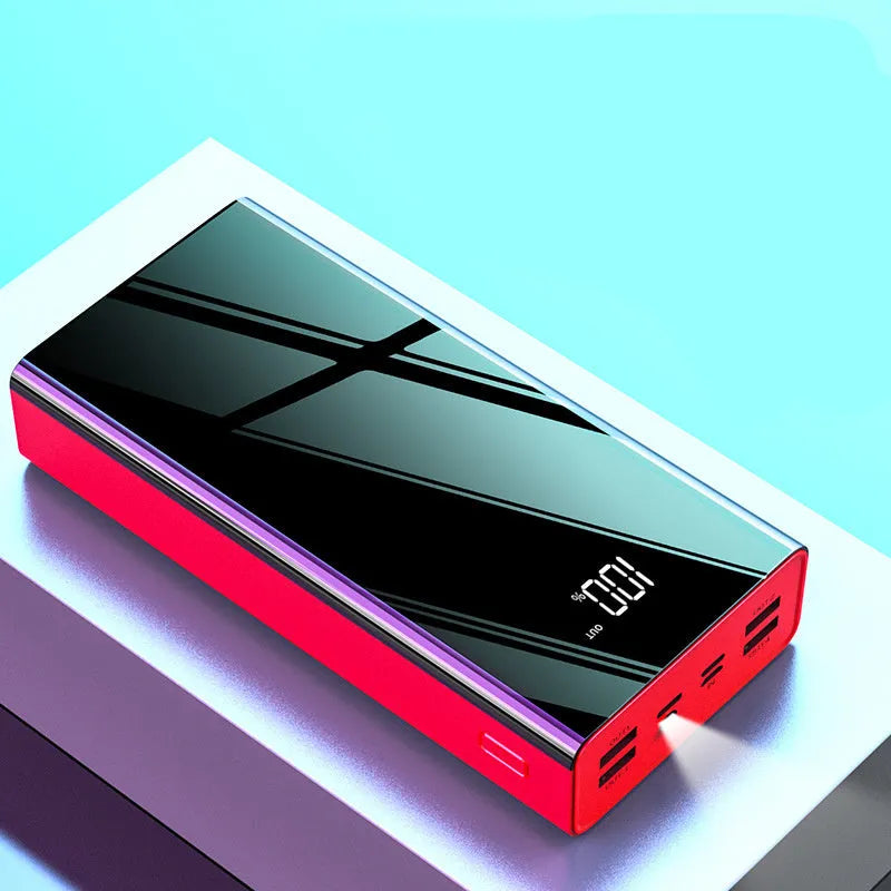 Large black 40000mAh power bank with LCD screen showing battery percentage