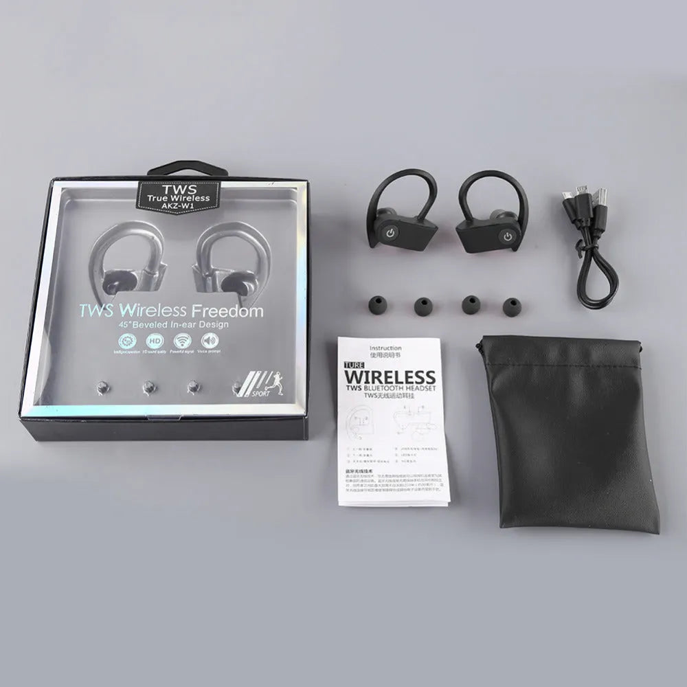 Wireless Bluetooth earphones with V5.0 technology in black grey or red colours showing ergonomic design