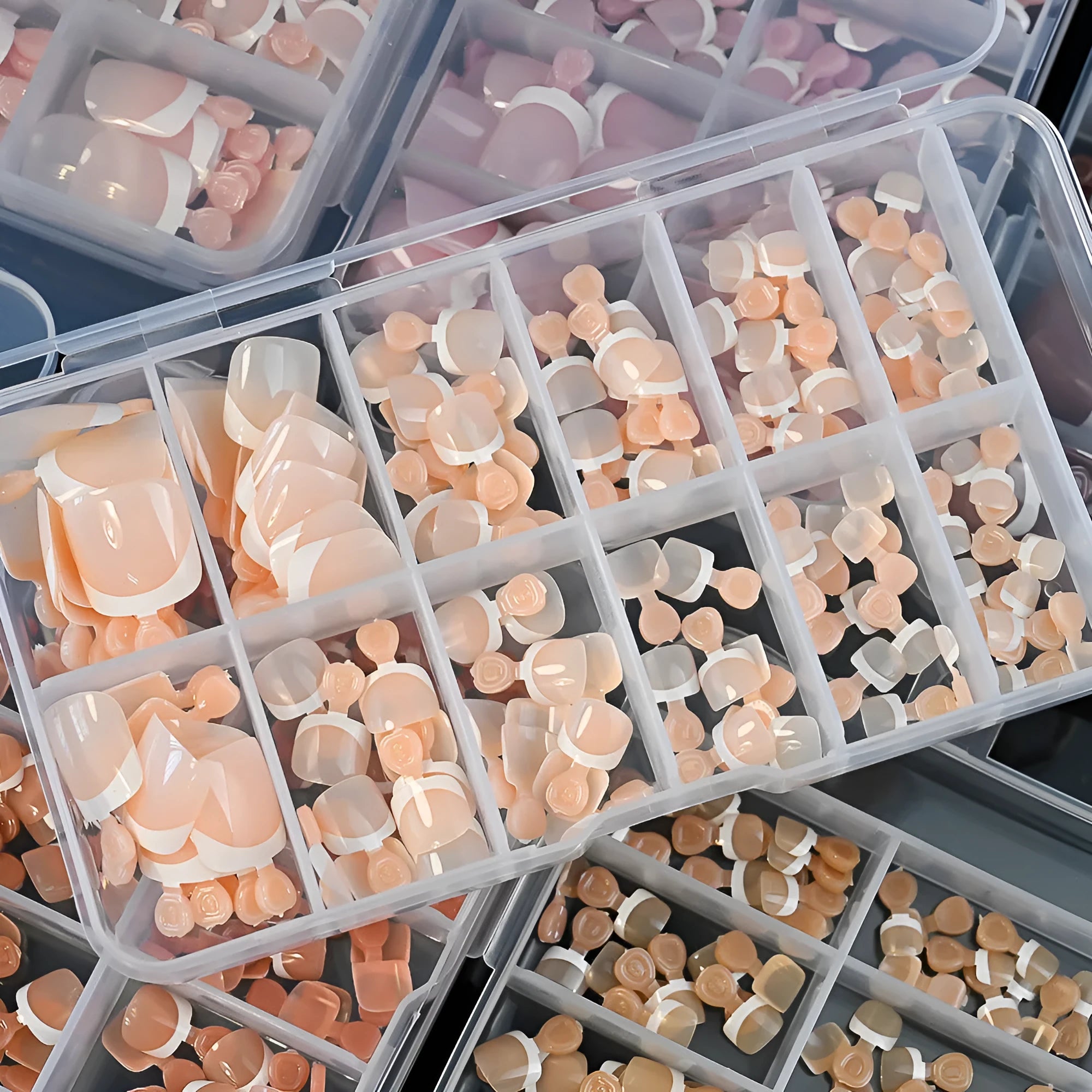 120 French white edge toenail pieces in nine nude shades, short square shape